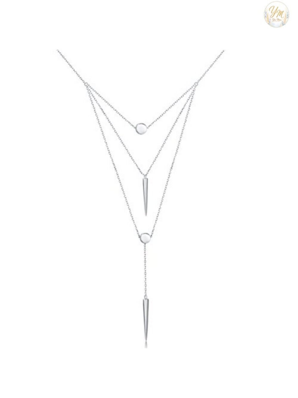 S925 Sterling Silver Multilayer Dot Bar Layered Triple Chain Pendant Necklace